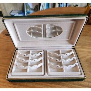 Vintage Dark Green Velvet jewelry travel carry case with mirror 9" X 5"